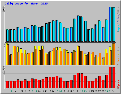 Daily usage for March 2025